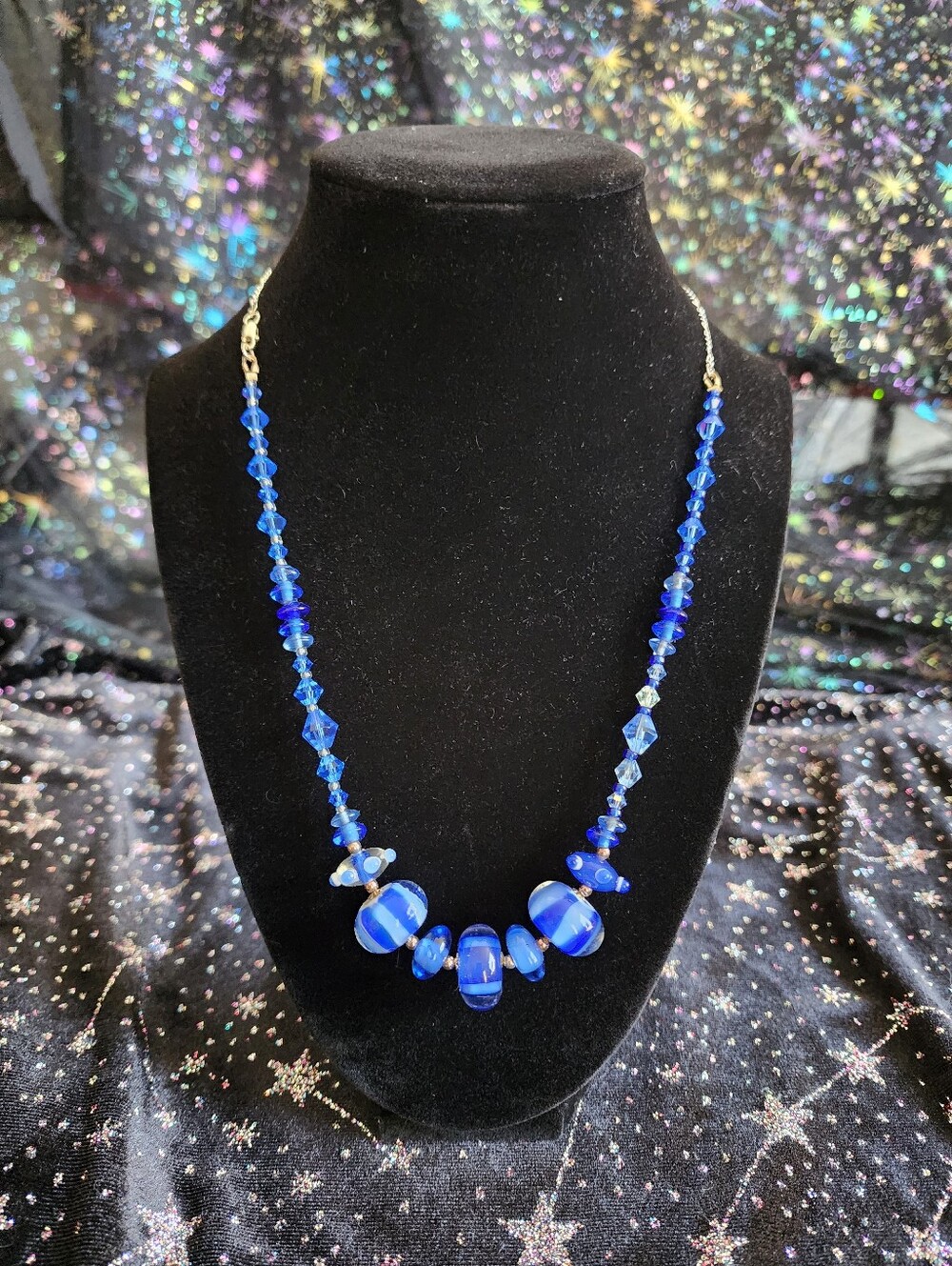 Blue lampwork necklace (19.5 in)